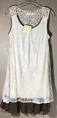 NWT A’reve Bohemian Crochet Lace Shift Dress Size Medium Cream & Brown 9-21 • $20