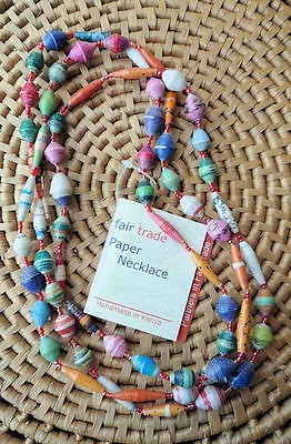 $19.99 • Buy African Jewelry Paper Beads Glossy Necklace Kenya Fair Trade Coral AA