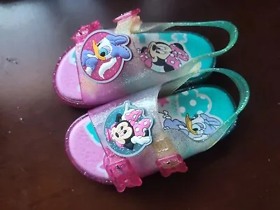 3D Minnie Mouse & Daisy Duck Girl Sandals SZ 8c Multi Jelly Glitter Foam Cushion • $14.99