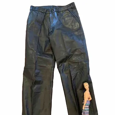 Mens Vintage 80s Black Leather Pants 28 X 28 Club Daddy New Wave Cosplay  • $95