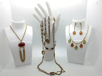 VTG Sarah Coventry Amber Color Necklace Earring Set & 2 Necklaces Bracelet • $9.99