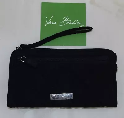 VERA BRADLEY Front Zip Wristlet / Wallet Classic Black Microfiber - Holds Phone • $24.95