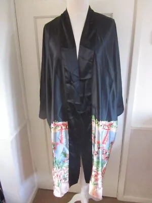 £6.95 • Buy Vgc Topshop Black Satin Orential Print Loose Long Kimono Size 10