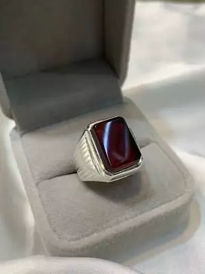Natural Mens Red Agate Ring Red Carnelian Ring For Men Silver 925 Yaman Yemen  • $140