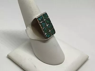 Vintage Native American Sterling Silver Chip Turquoise Inlaid Ring..Size 9 • $78