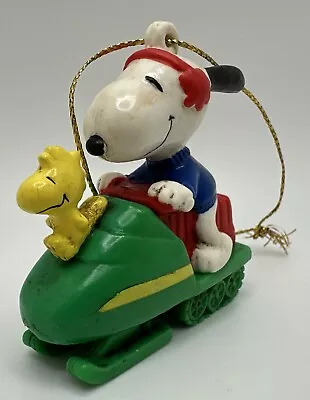 Vintage Peanuts Snoopy And Woodstock Snowmobile Resin Christmas Ornament • $3