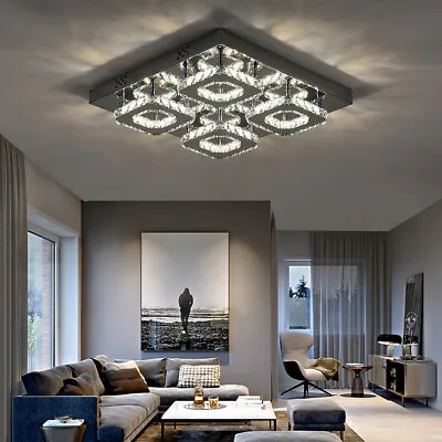 LED Ceiling Crystal Lights Luxury Chandelier Modern Pendant Lamps Round Square • £45.95