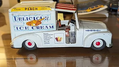 Linemar Delicious Ice Cream Truck Ca. 1950 Japan W/ Ringing Bell Tin Friction • $150