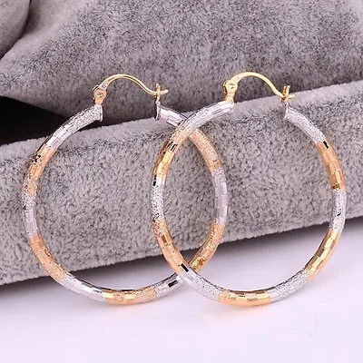 9ct 9K Yellow & White GOLD Plated Ladies Girls Hoop EARRINGS. 46mm Gift1189 Uk • £7.99