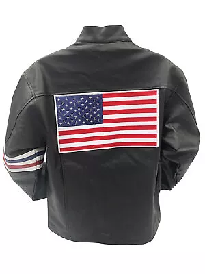 Wyatt American Flag Faux Leather Jacket Easy Rider Movie Peter Fonda Biker USA • $56.96