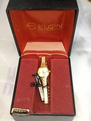 Vintage Elgins Gold Tone Ladies Dainty Quartz Watch With Box Needs Battery Japan • $42.25