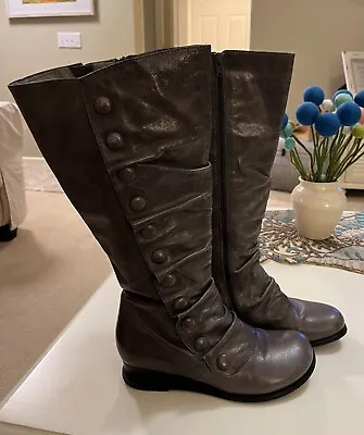 Grey Leather Miz Mooz Tall Boots Size 7.5M Button Detail Zipper Closure • $49.90