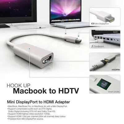 Mini Display Port To HDMI HD TV Cable Lead Adapter For Apple Mac MacBook • £4.49