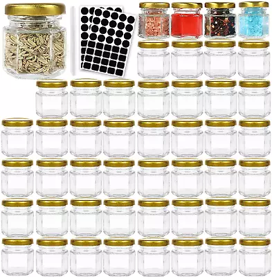 48 Pack 1.5 Oz Hexagon Glass Canning Jars With Gold Lids Mini Jam Jars For Hone • $29.23