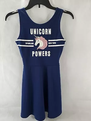 NWT H&M Girls Dress UNICORN POWERS 10-12 Blue Stretchy Sparkly Tank Dress  • $6.74