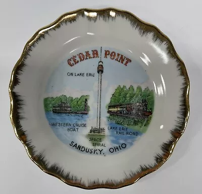Vintage Cedar Point Ohio Sandusky Amusement Park Souvenir Gold Trim 4  Dish • $9.99