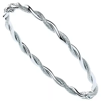 White Gold Bangle 9ct Hallmarked Textured Twist Hinged 7.5  • £288.02