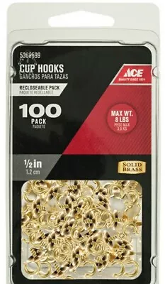 Ace Hardware 5360599 Small Bright Brass Gold Brass 1/2  Cup Hook 8 Lb. 100 Pk • $13.99