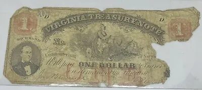 1800s Virginia Treasury Note One Dollar Banknote • $25