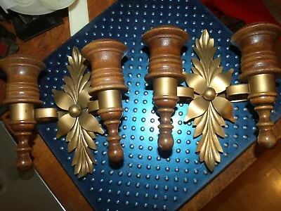 2 Wall Hanging Candle Holder Candlestick Sconce Home Wedding Decor Wood & Metal • £5.80