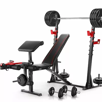 900lbs Olympic Weight Bench Set With Squat Rack Preacher Curl Full Body Workout • $209