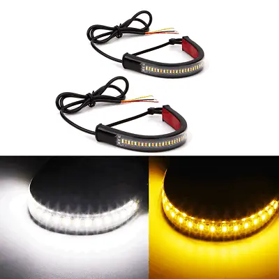 White/Amber Switchback LED Fork Turn Signal DRL Light Strips For Motorcycle 2x • $10.99