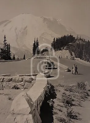 Early Photo Of Cars At Sunrise Point. Mt. Rainier Washington. C 1940's  • $39.95