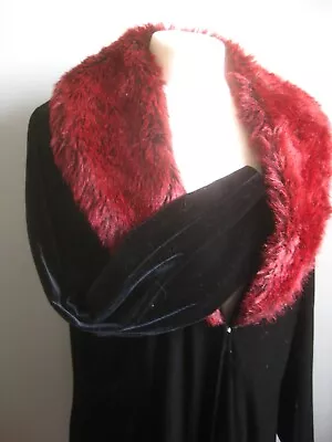 LONG Black VELVET DUSTER COAT Faux Fur Collar 18 Velour Maxi Evil Queen Costume • £99.99