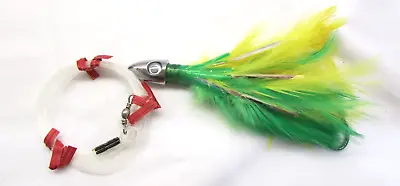 Feather Jig Lure Yellow Green Feathers Flash Trolling Williamson FJ12YG Z107 • $12