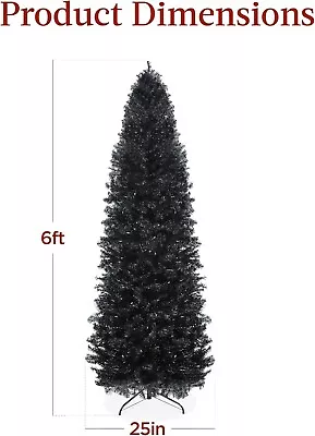 6Ft Pre-Lit Black Pencil Christmas Tree Hinged Artificial Alpine Slim Holiday D • $182.33
