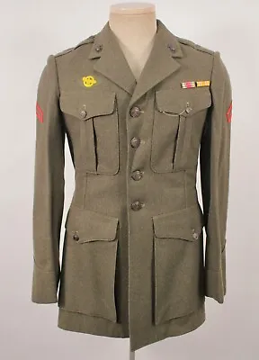 Men's WWII 1940s Green Wool US Marine Corp Tunic Uniform Jacket Sz S WW2 • $129.99