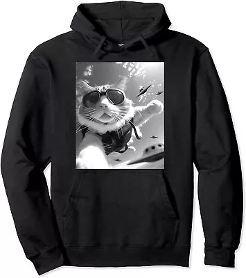 Funny Skydiving Cat Selfie With Alien UFOs Gift Unisex Hooded Sweatshirt • $34.99