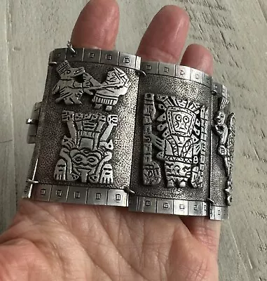 Vintage PERUVIAN Mayan 900 SILVER NATIVE PANEL Bracelet  AZTEC Inca • $199.99