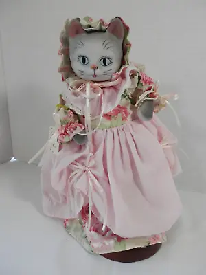 Musical Cat Doll 10  Make Someone Happy Song Wind Up Gray Kitty Pink Dress • $15.99