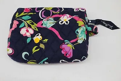 Vera Bradley Small Cosmetic Bag Quilted Navy Blue Floral Waterproof Lined 6 X 5  • $10.99