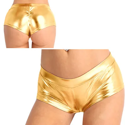 UK Womens Booty Shorts Shiny Metallic Hot Pants Boxer Shorts Rave Party Clubwear • £8.09