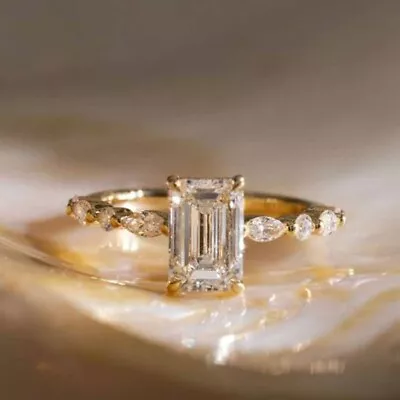 9x7mm Emerald Cut Moissanite Solitaire With Accents Ring 14k Yellow Gold Plated • $134.83