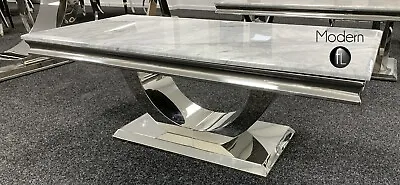 New Wave Coffee Contemporary Table With Grey Marble Top And Chrome Curved Base • £385.69