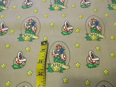 Lucky Mario Badge Light Brown Cotton Fabric 1 Fat Quarter Nintendo • $4