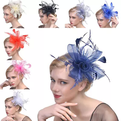 New Stylish Woman Feather Hair Fascinator On Headband Wedding Royal Ascot Races • £6.88