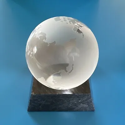 Frosted Earth Clear Glass Sphere Globe On Marble Base • $40