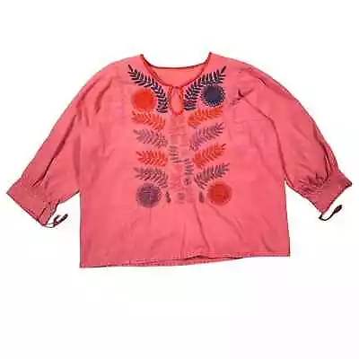 Embroidered Hippie Top - Vintage 60’s Pink Floral Indian Cotton Boho Tunic L/XL • $38