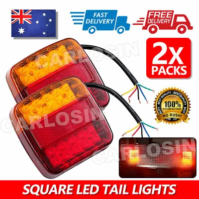 $16.45 • Buy 2x Square Led Stop Indicator Trailer Tail Lights Truck Caravan Lamp Number Light