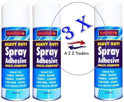 3 X Multi Purpose Heavy Duty Spray Adhesive Glue For Fabric Carpet Leather 200ML • £11.95