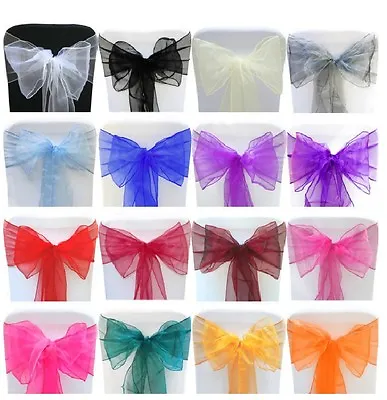 £0.99 • Buy 1 10 50 100 Organza Sashes Chair Cover Bow Sash WIDER FULLER BOWS Wedding Party