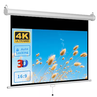 100'' Projector Screen Manual Pull-Down Auto 16:10 4K HD Movies Home Theater • $48.58