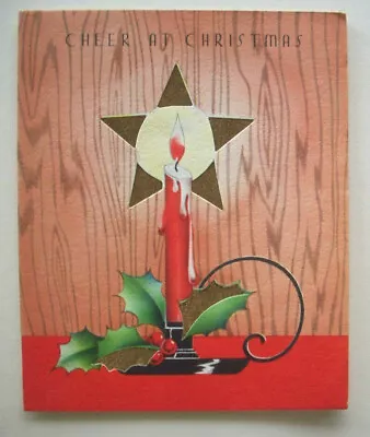 40's 50's Cut Out Candle Holly  Vintage Christmas Greeting Card *E10 • $6.99