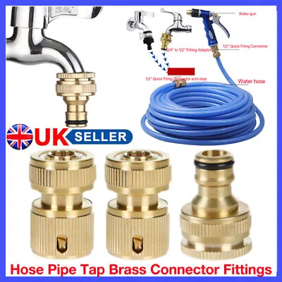 3Pcs Universal Hose Pipe Tap Brass Connector Adaptor Fitting Garden Watering Set • £5.66