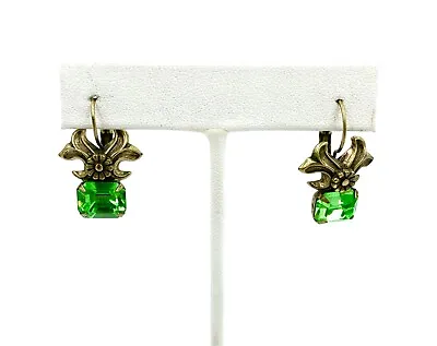 Vintage Kirks Folly Gold Tone Green Stone Pierced Earrings  • $29