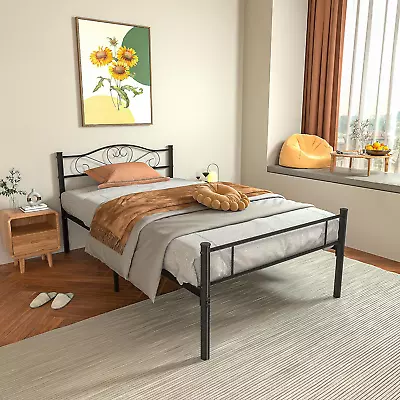 VECELO Single Size Bed Frame Easy Assembly Metal Mattress Foundation & No Box • £80.60
